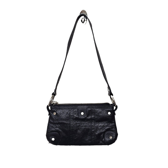 Bolzano Women's Black Pebbled Leather Inner Zip Pockets Shoulder Bag Y2K Small - Picture 1 of 10